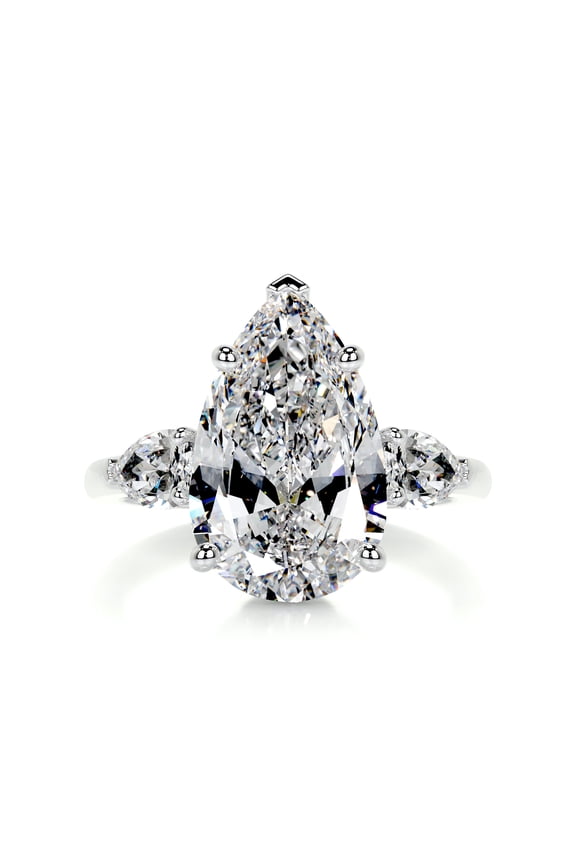 Wedding Rings - 14K White Gold Plated Diamond Rings for Her - Pear Cut Excellent 2.4 Ct Diamond Rings - Three Stone Diamond Rings for Women's - Engagement Wedding Diamond Rings