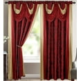 thumbnail image 1 of Bella Luxury Jacquard Curtain Panel with Attached Waterfall Valance & Scarf 54 by 84-Inch Burgundy, 1 of 6