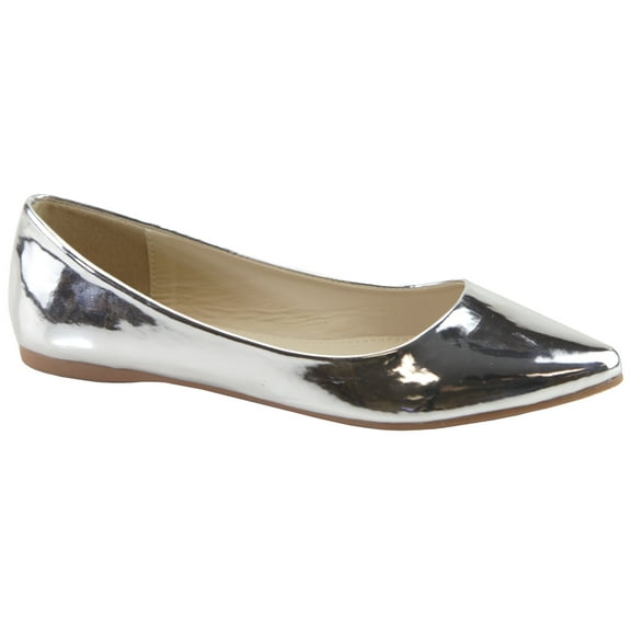 Bella Marie Angie-18 silver Womens Slip On Classic Ballet Flat Flats-Shoes (6)