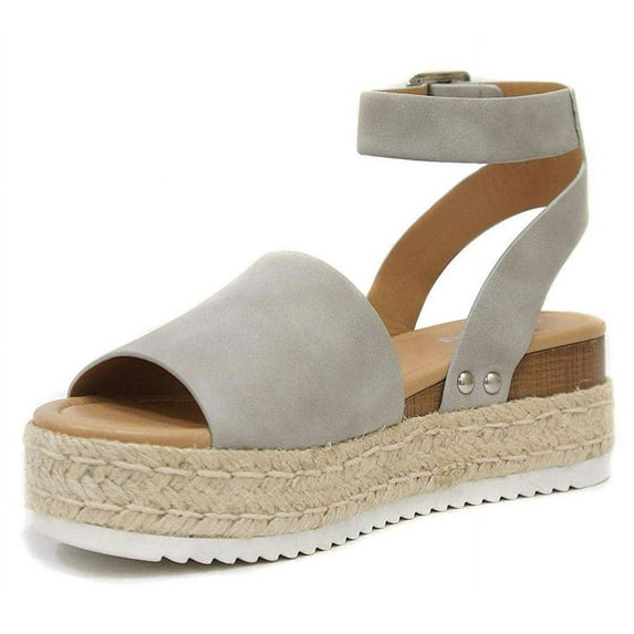 Soda Topic Grey Casual Espadrilles Trim Rubber Sole Flatform Embellished Wedges (10)