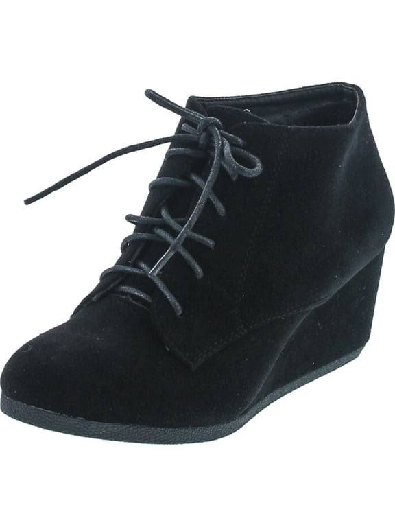 Brenda-11 Women's High Top lace up rounded toe platform wedge suede booties