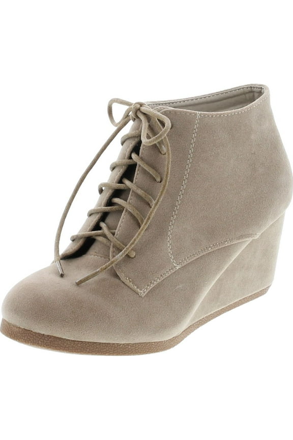 Brenda-11 Women's high top lace up rounded toe platform wedge suede booties