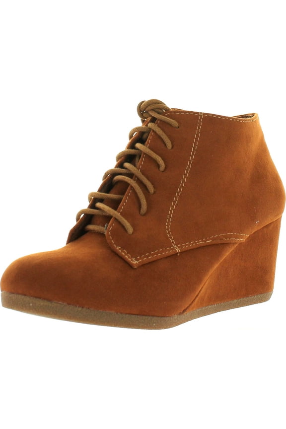 Brenda-11 Women's high top lace up rounded toe platform wedge suede booties