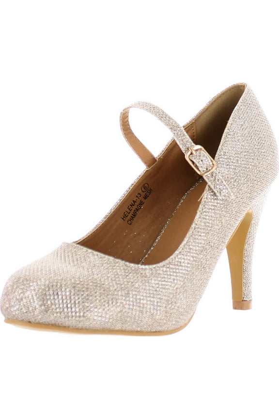Helena-13 Women's almond toe low heel mary jane glitter or suede pumps