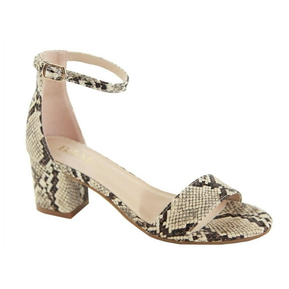 Bella Marie Jean-08 Fashion Strappy Open Toe Block Low Heeled Dress Sandals (Python, 8)