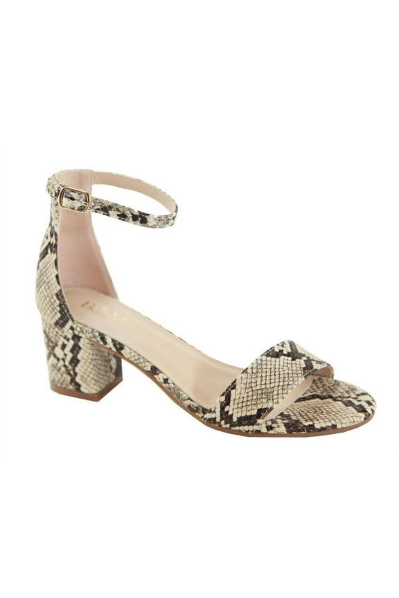 Jean-08 Fashion Strappy Open Toe Block Low Heeled Dress Sandals (Python, 8)