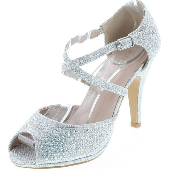 Bella Marie Shania-1 Women's peep toe rhinestone glitter crossing strap dance sandals