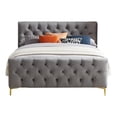 thumbnail image 1 of Bella Mid Century Modern Dark Gray Velvet Upholstered Queen Platform Bed, 1 of 6