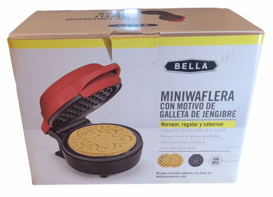 Bella Mini Gingerbread Waffle Maker, Nonstick Plates, Compact Design, Red