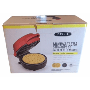 Bella Mini Gingerbread Waffle Maker, Nonstick Plates, Compact Design, Red