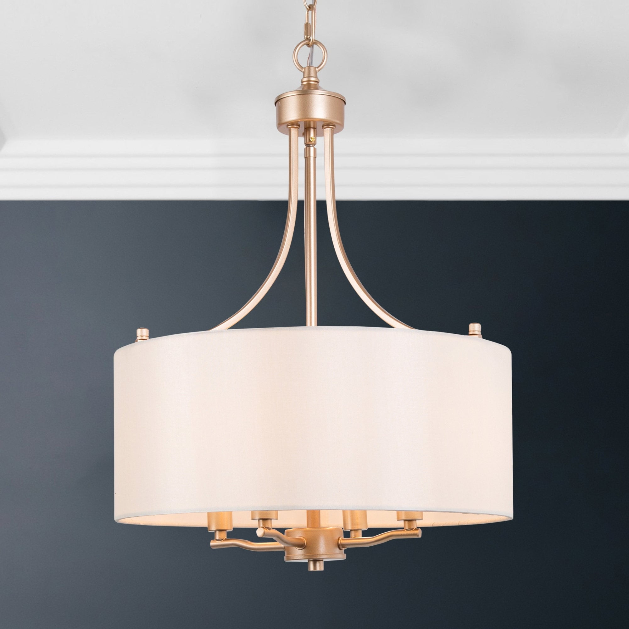 Bella Modern Gold 4-Light Drum Chandelier with Beige Fabric Shade