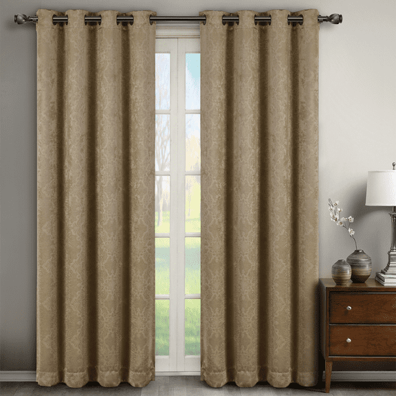 Bella Pair (Set Of 2) Blackout Weave Embossed Grommet Energy-Efficient Curtain Panels - Taupe - 104X96