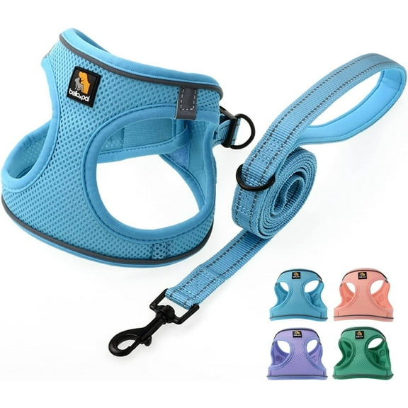 BELLA & PAL Puppy Harness and Leash Set,Reflective Adjustable Dog Harness for Small Dogs No Pull,Step in Soft Mesh Harness for Extra Small Dogs,Blue Harness,XS