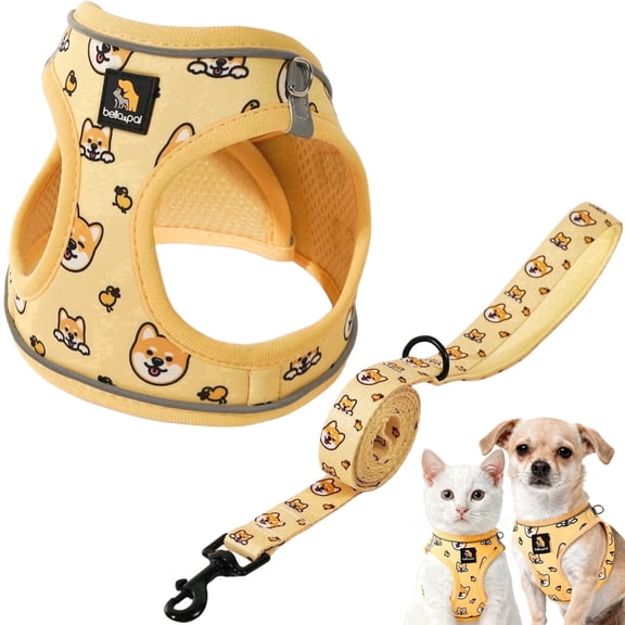 Bella & Pal × PJai & Friends Puppy Harness and Leash Set,Reflective Adjustable Dog Harness for Small Dogs No Pull,Step in Soft Mesh Harness for Extra Small Dogs,Yellow,XXS
