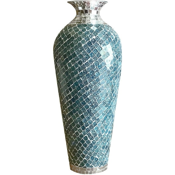 Bella Palacio Decorative Glass Mosaic Vase - 20x6" Homedecor Geometric Pattern Metal Floor Vase