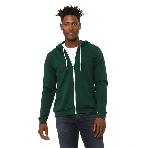 Unisex Poly-Cotton Fleece Full-Zip Hooded Sweatshirt - FOREST - XS