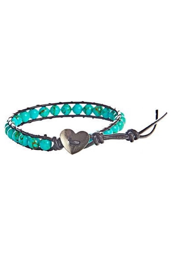 Bella Ryann 331847 1 Wrap-Turquoise Beads with Dark Brown Leather Bracelet