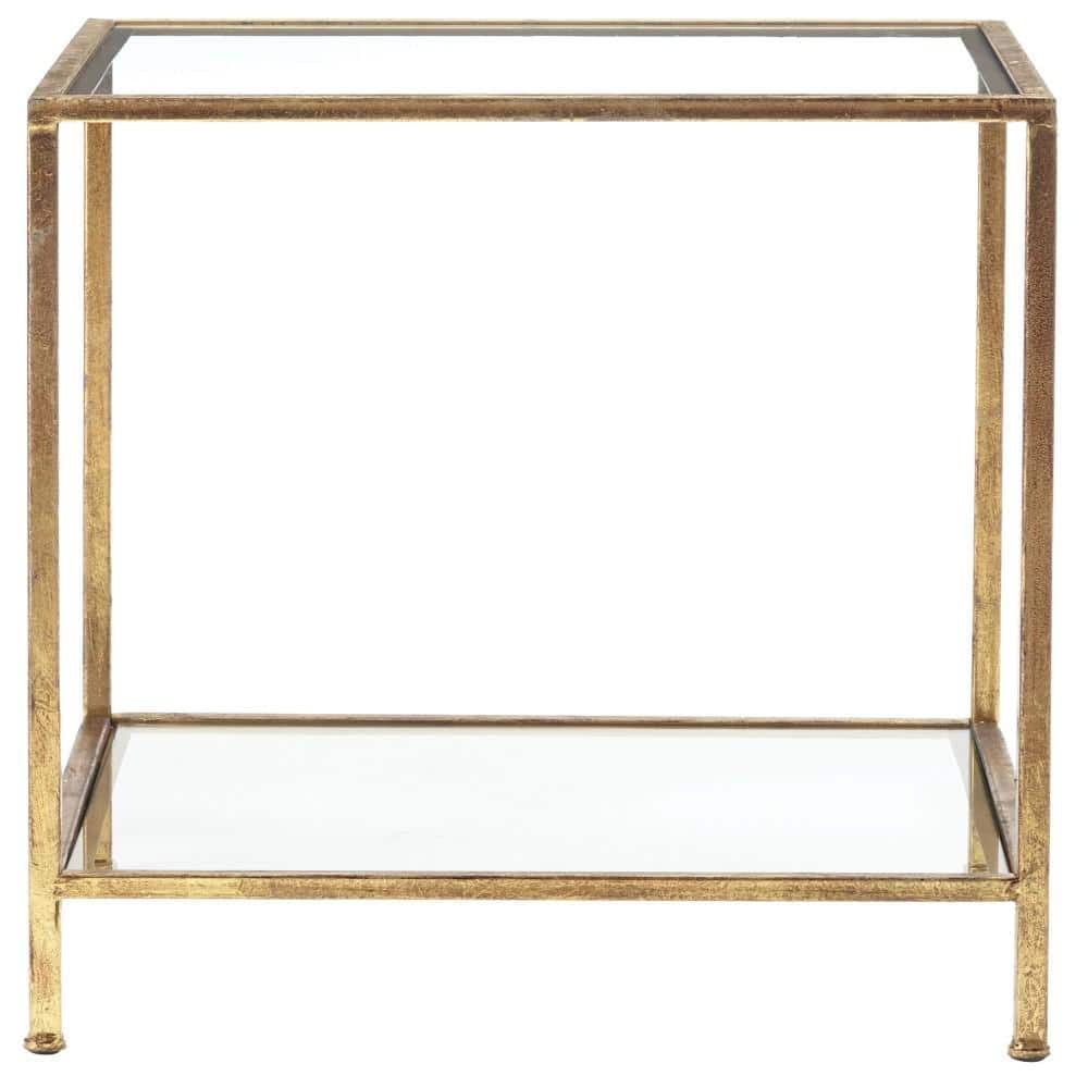 Bella Square Gold Leaf Metal and Glass Accent Table