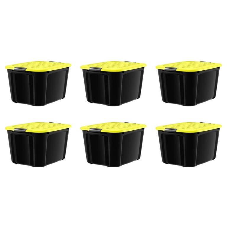 Bella Storage 20 Gallon Black Plastic Black Latches Yellow Lid