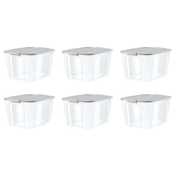 Bella Storage 72 Quart Clear Plastic Latching Grey Lid Tote Set of 6