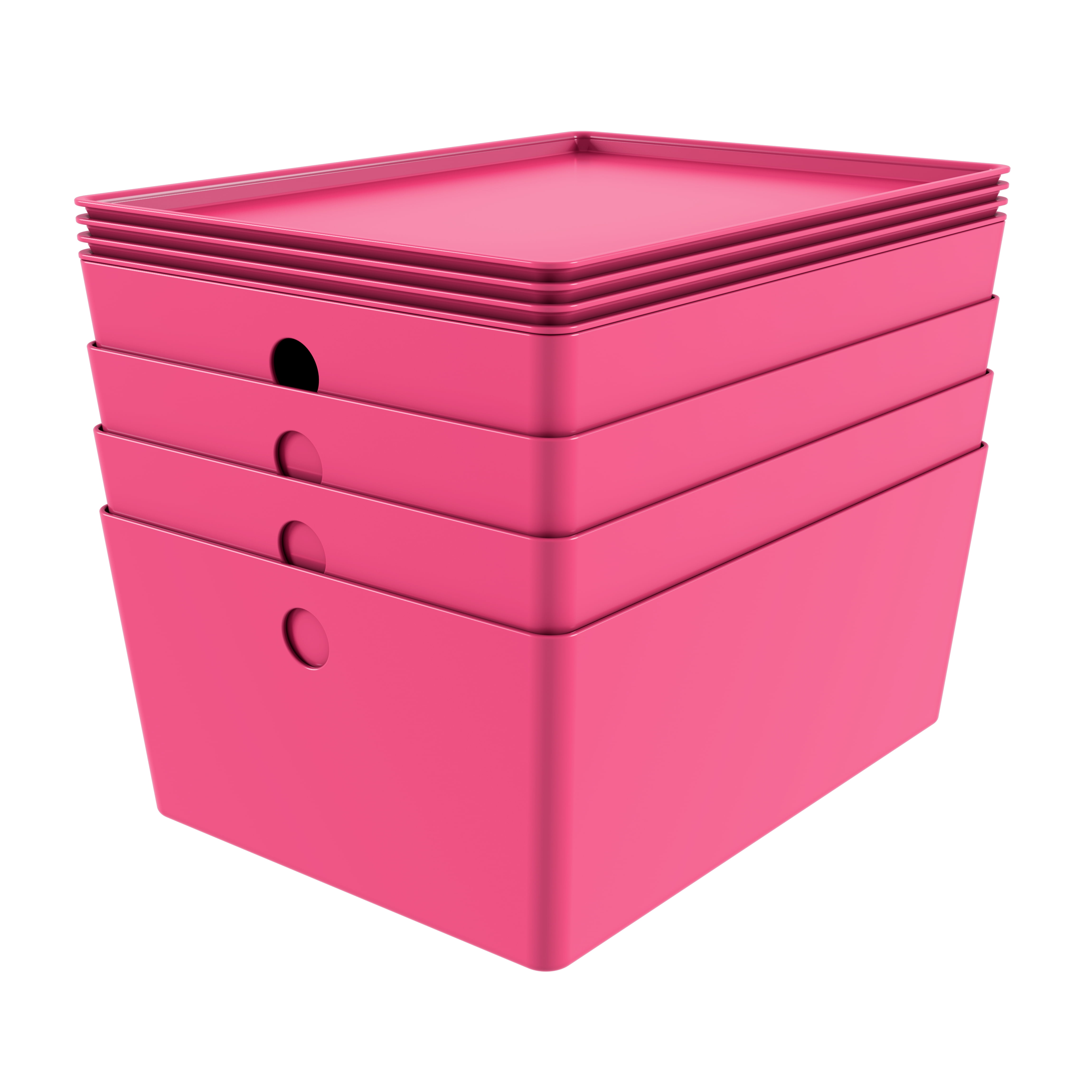 Bella Storage Solution Large TRENDY PINK Plastic Lidded Storage Set of