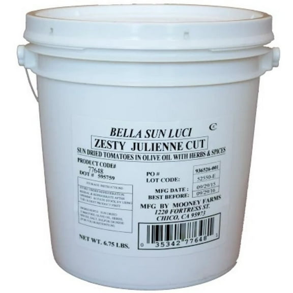 Bella Sun Luci Sun Dried Tomatoes Zesty Julienne in Olive Oil, 1 Gallon.