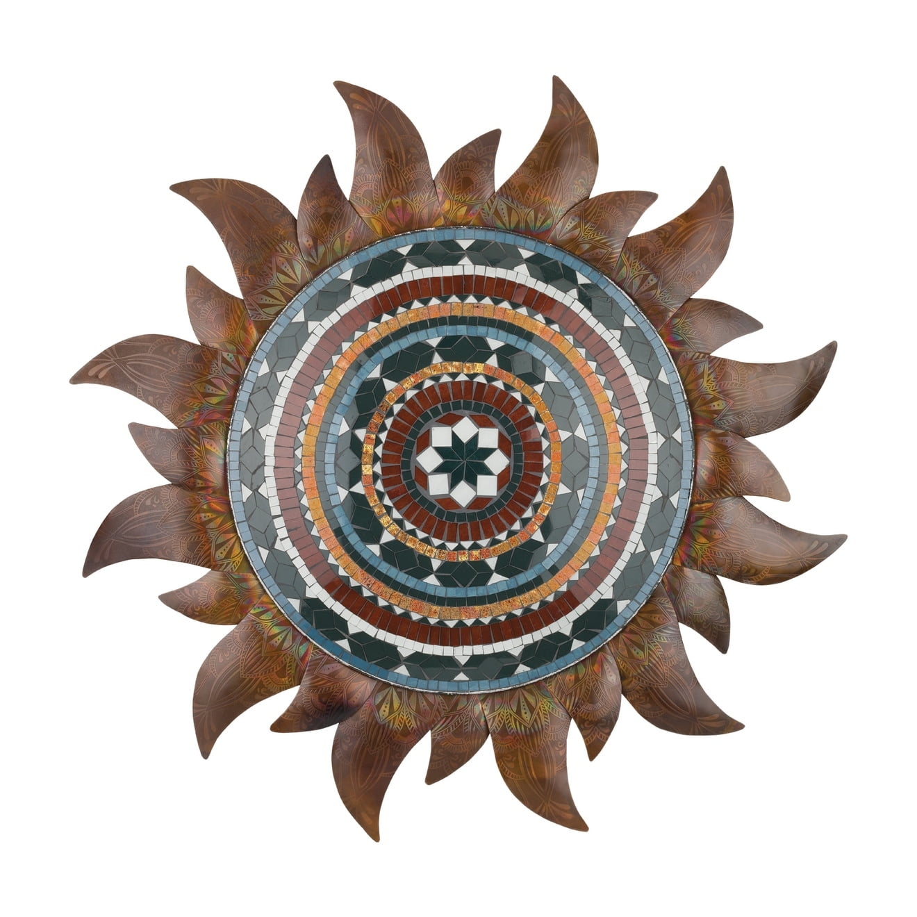 Large Hand-Painted Multicolor Metal Sun Wall Sculpture