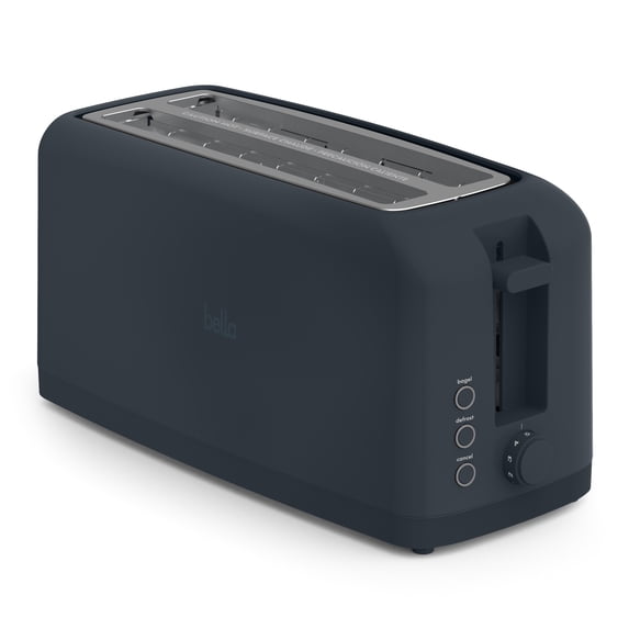 Bella TOAST 4-Slice Slim Toaster with Extra Long Slot, 6 Setting Shade Control with Reheat & Cancel Buttons, Anti Jam & Auto Shutoff, Slate