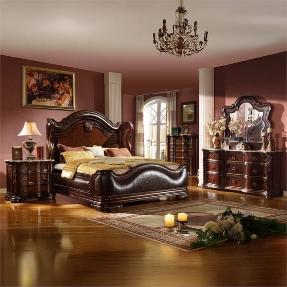Bella Traditional Style King 5 PC Bedroom Set made with wood in Dark Walnut