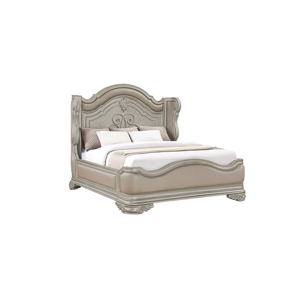 Bella Traditional Style Queen Bed Made with Wood in Champagne