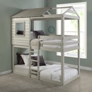 Bella Vista Grey Solid Pine Wood Kids Junior Twin Over Twin Standard Loft Bunk Bed