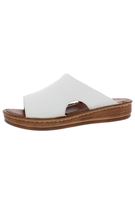 Womens Mae Italy Leather Mules Slide Sandals White 6.5 Wide (C,D,W)