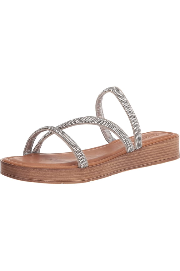 Mens Ona-Italy Sparkle Slide Flat Sandal 6.5 Wide Silver Metallic