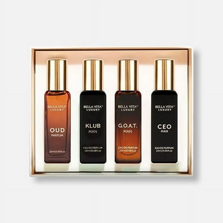 Bella Vita Organic Man Perfume Gift Set for Men, Luxury Scent with Long Lasting Fragrance, 4x20 ml Perfumes