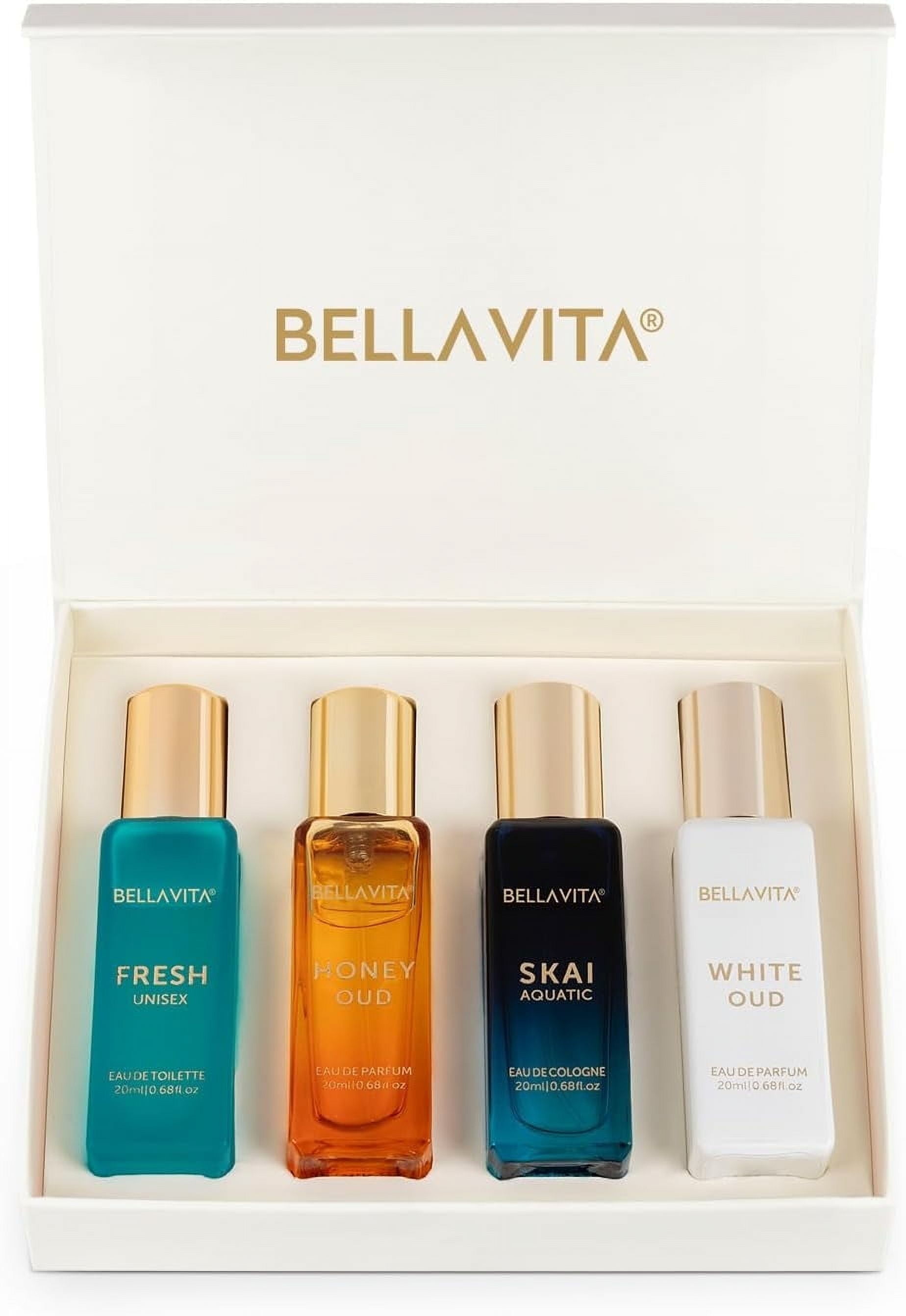 Bella Vita Organic Unisex Luxury Perfume Gift Set 4x20 ML For Men & Women | SKAI | FRESH | WHITEOUD | PATCHOULI | Luxury Scent with Long Lasting Fragrance Eau De Parfum