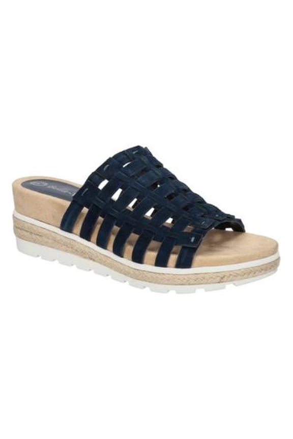 Women's Oaklynn Wedge Sandal, Navy Suede Leather, 8