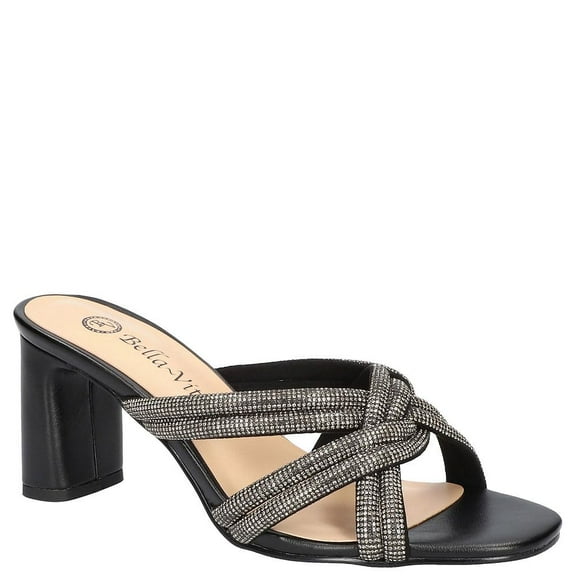 Bella Vita Womens' Carmen Heeled Slip on Sandals, Black, 9.5