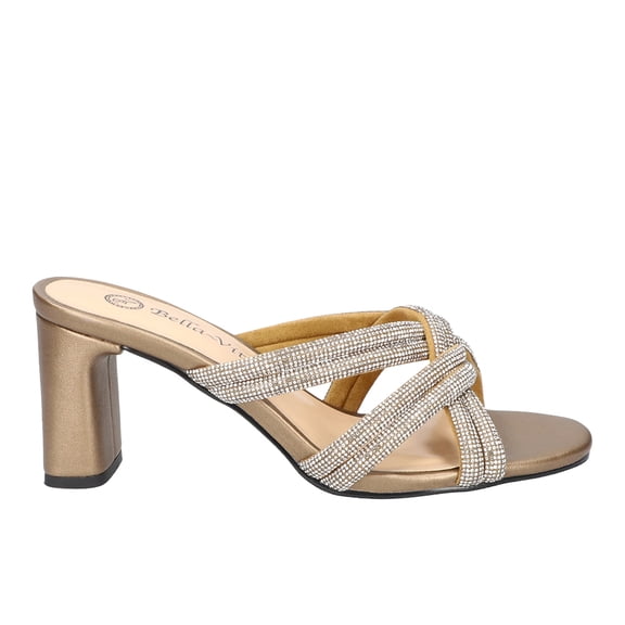 Bella Vita Womens Carmen Rhinestone Metallic Block Heel  Dress Sandals Shoe