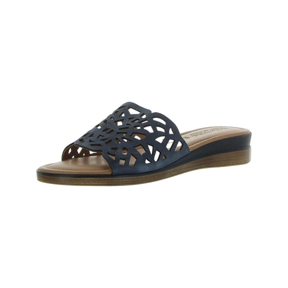 Bella Vita Womens Cas Laser Cut Faux Suede Slide Sandals