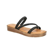Bella Vita Womens Leather Rhinestone Wedge Sandals