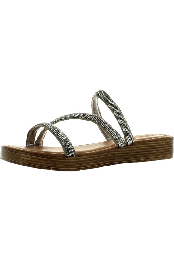 Womens Suede Rhinestone Flatform Sandals