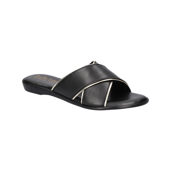 Bella Vita Womens Tab Leather Metallic Trim Slide Sandals