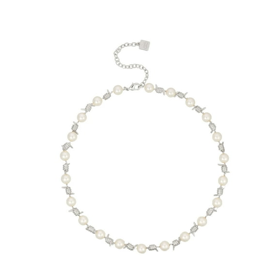 Bella by Thorne 8mm Pearl x Barb Adult Necklace,Silver