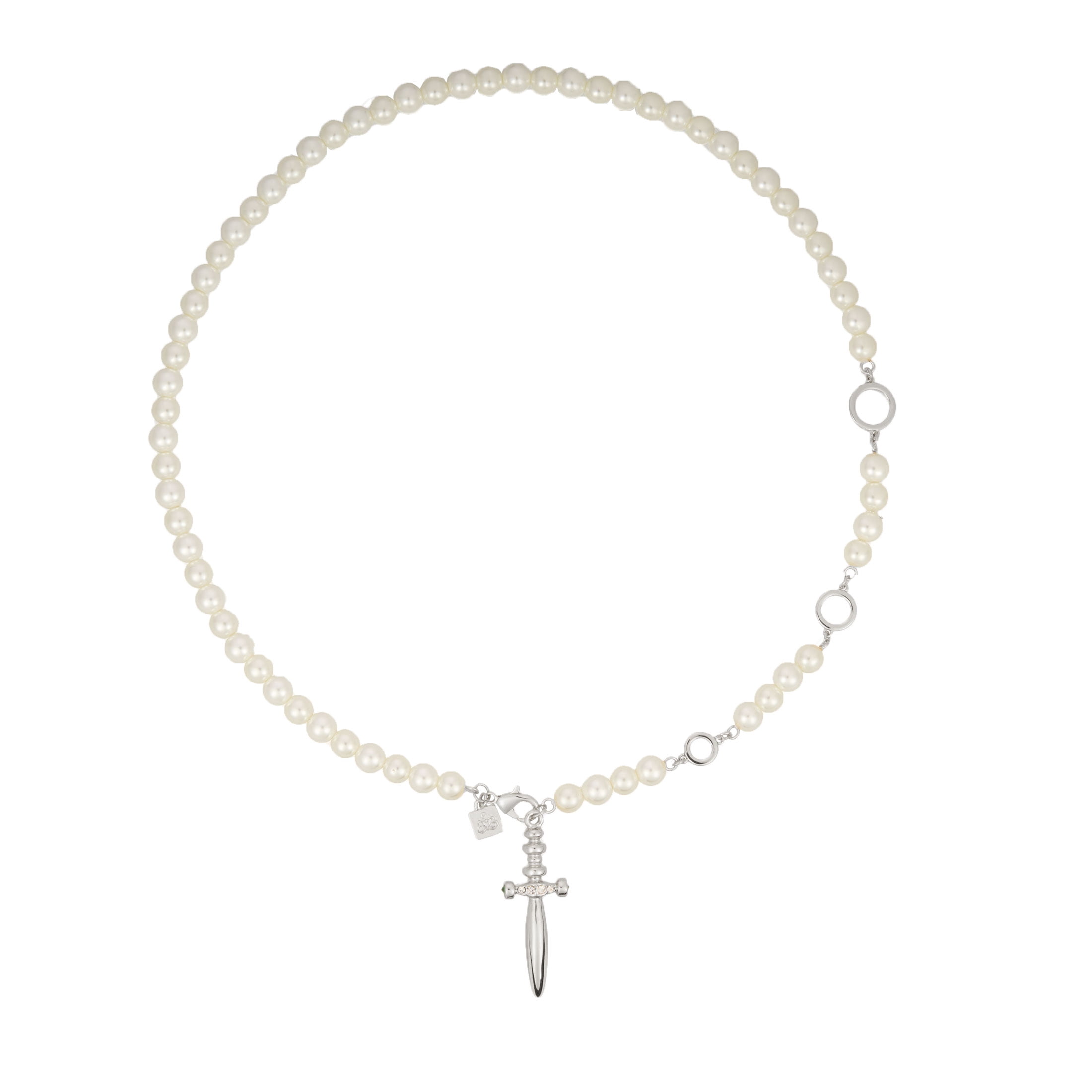 Bella by Thorne Adjustable Pearl x Dagger Statment Adult Necklace, Silver
