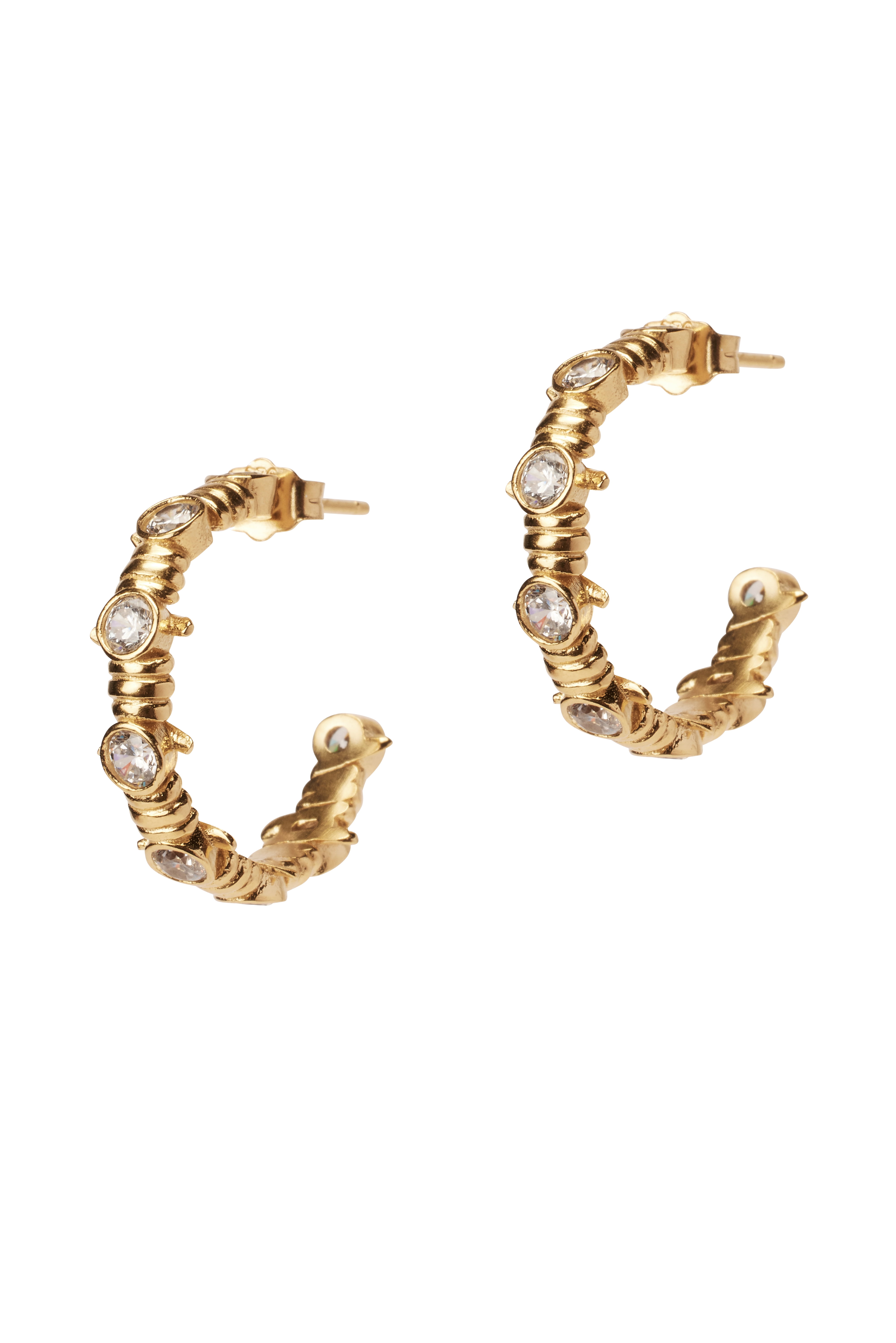 Bella by Thorne Barb x CZ Adult Hoop Earrings, Gold/Clear