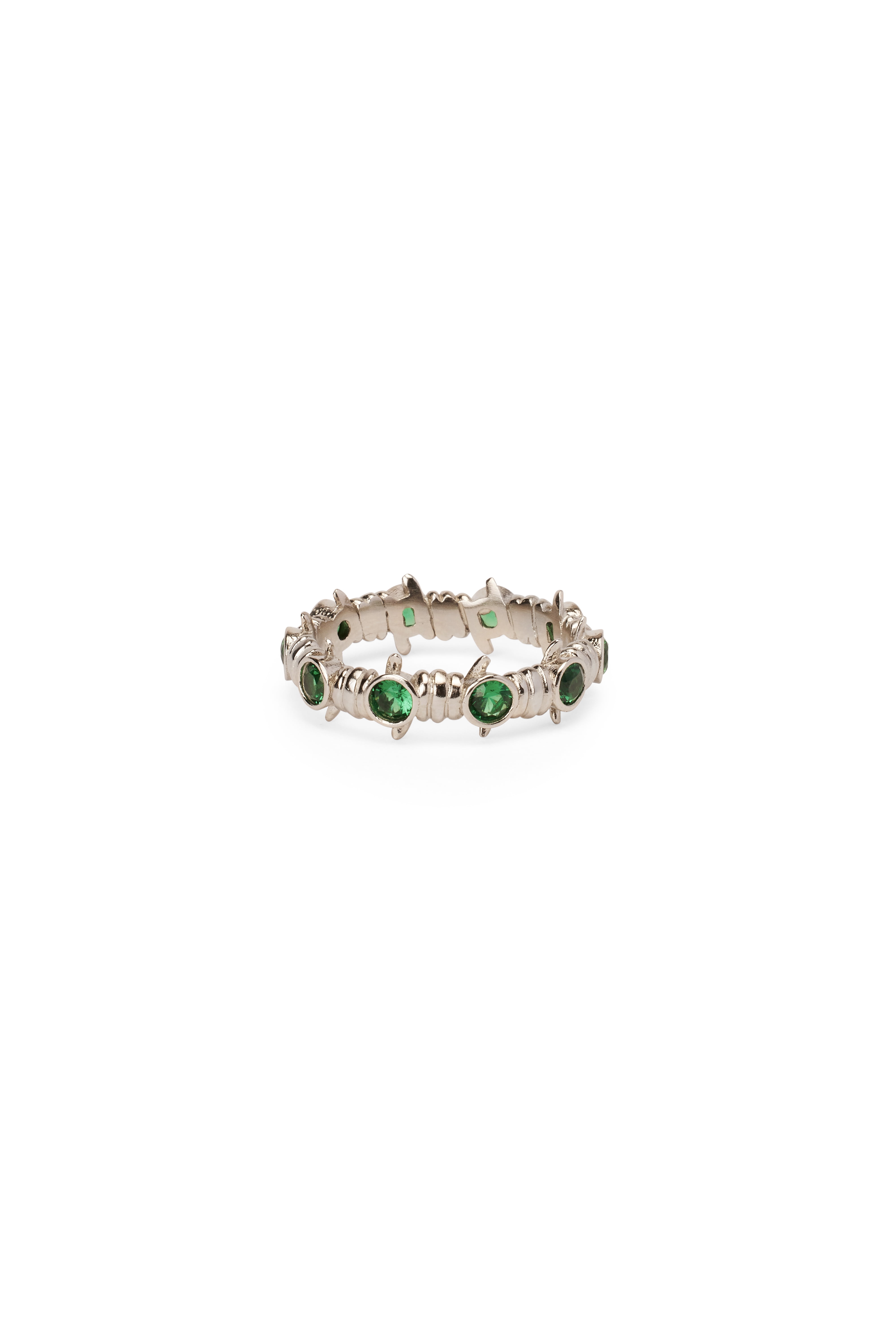 Bella by Thorne Barb x CZ Adult Ring, Silver/Emerald- 8, (Unisex)