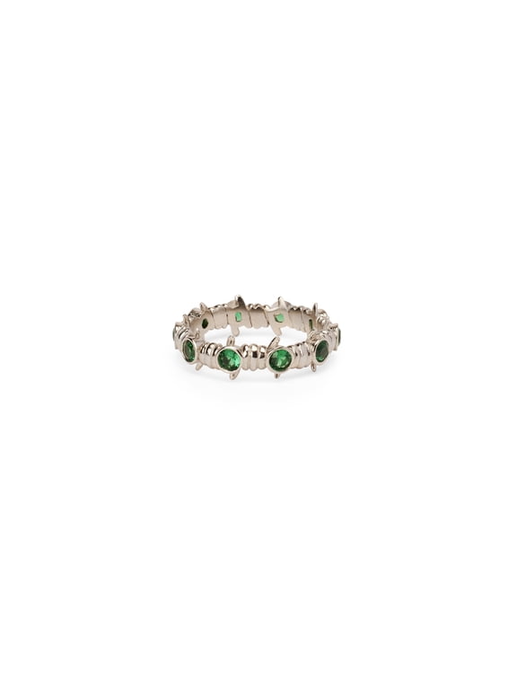 Barb x CZ Adult Ring, Silver/Emerald- 8, (Unisex)