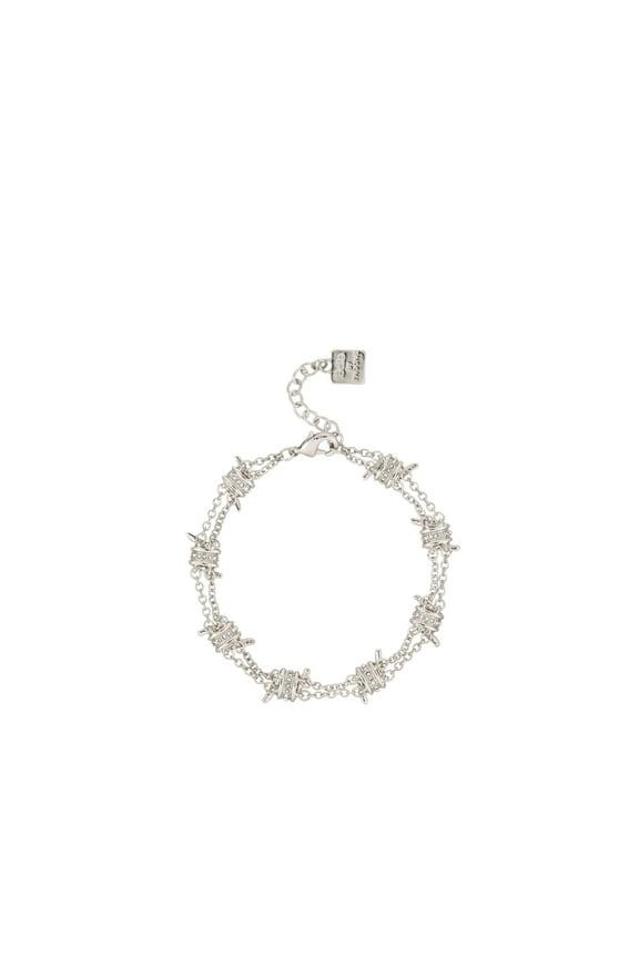 Barbed Wire with CZ Detail Adult Bracelet, Silver