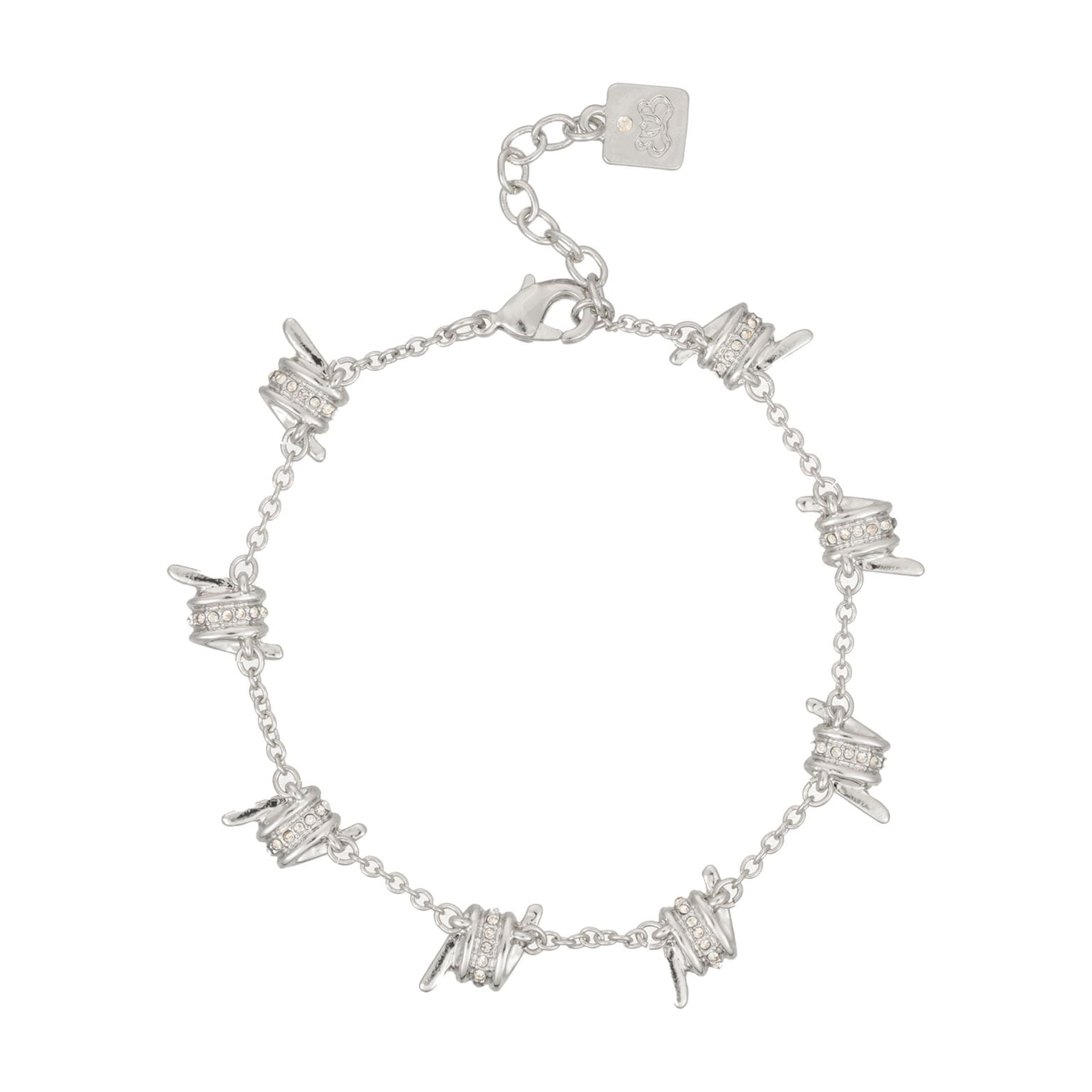 Bella by Thorne Barbed Wire with CZ Detail Adult Bracelet, Silver