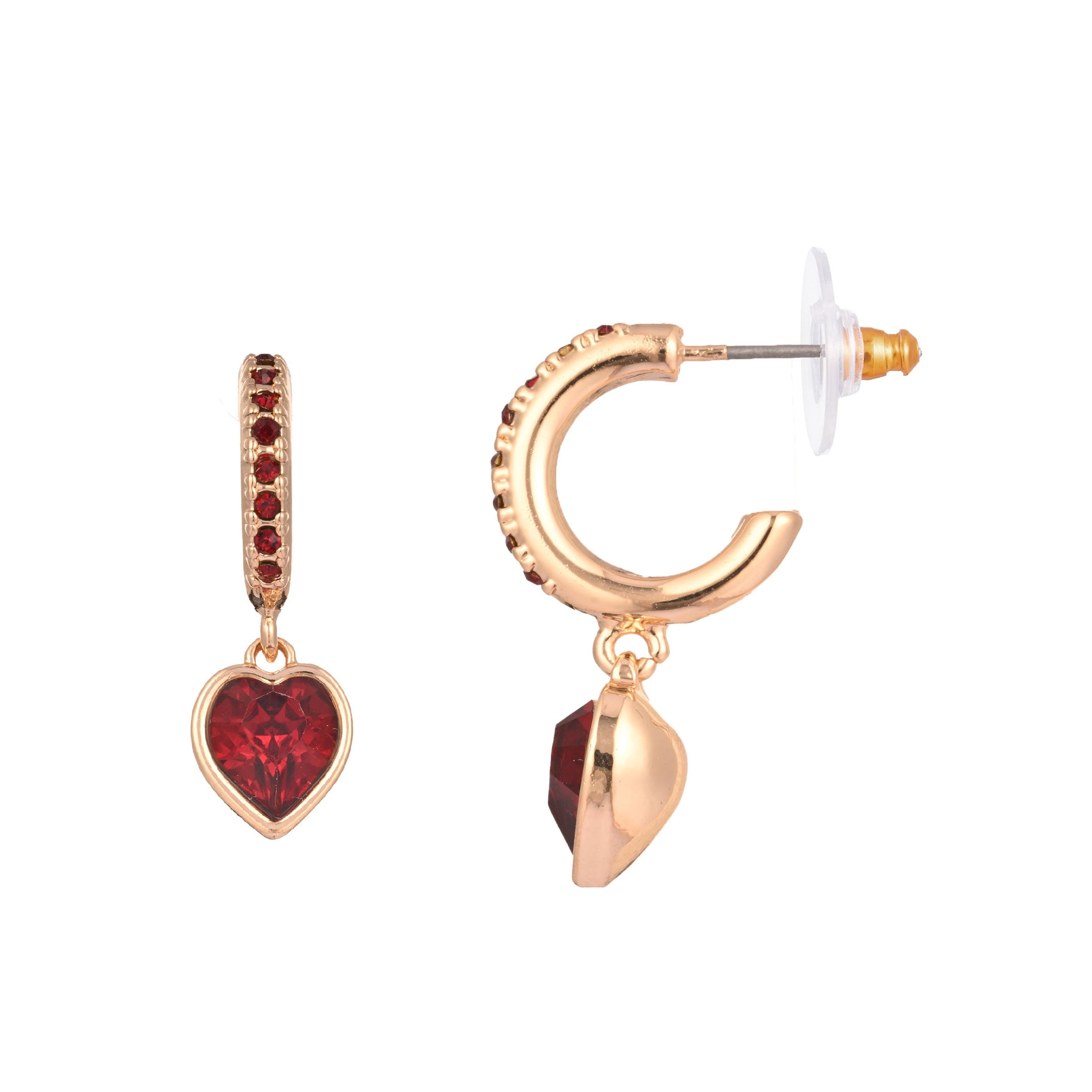 Bella by Thorne CZ Adult Heart Huggies Big,Gold/Ruby, (Unisex)